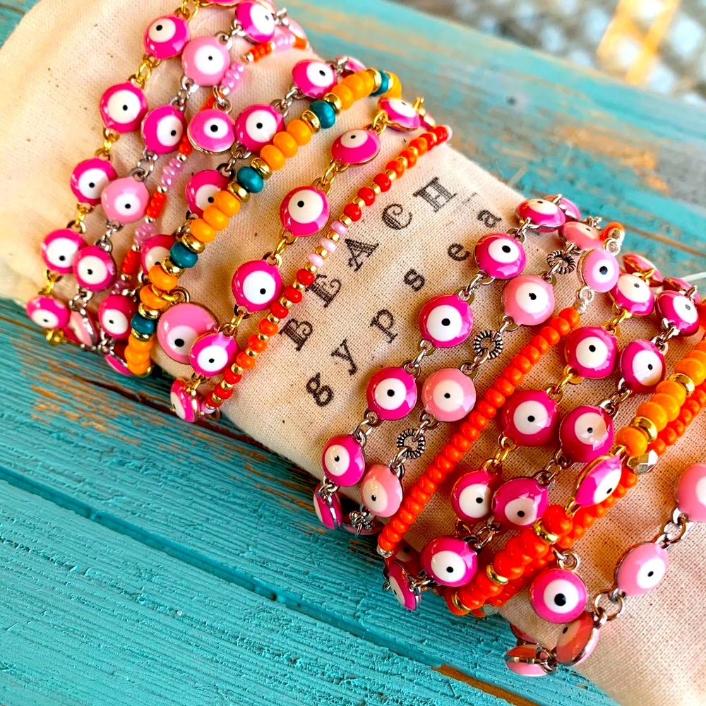 Pink Evil Eye Bracelets and Anklets